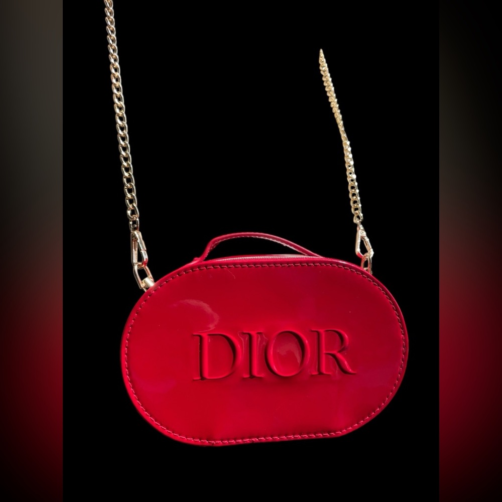 New w/ Box Dior Red Patent GWP Clutch w/ Unbranded Crossbody Gold Chain - Picture 4 of 11